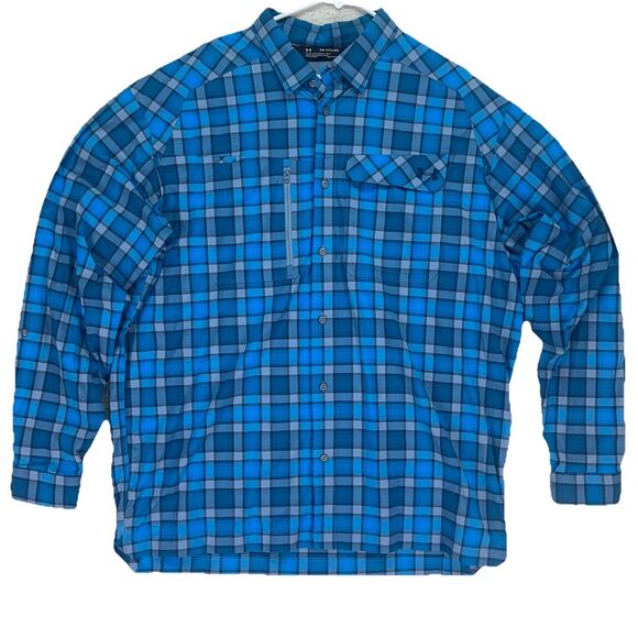 Under Armour Men's Loose Heat Gear Long Sleeve‎ Vented Plaid Shirt Size 2XL - Picture 1 of 11